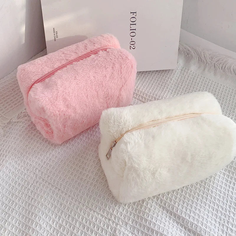 Faux Fur “Teddy” Cosmetics Bag / Travel Bag / Makeup Bag. Zip Closure. Brand New