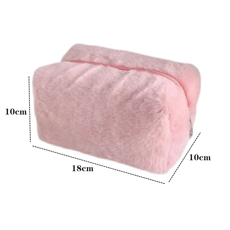 Faux Fur “Teddy” Cosmetics Bag / Travel Bag / Makeup Bag. Zip Closure. Brand New